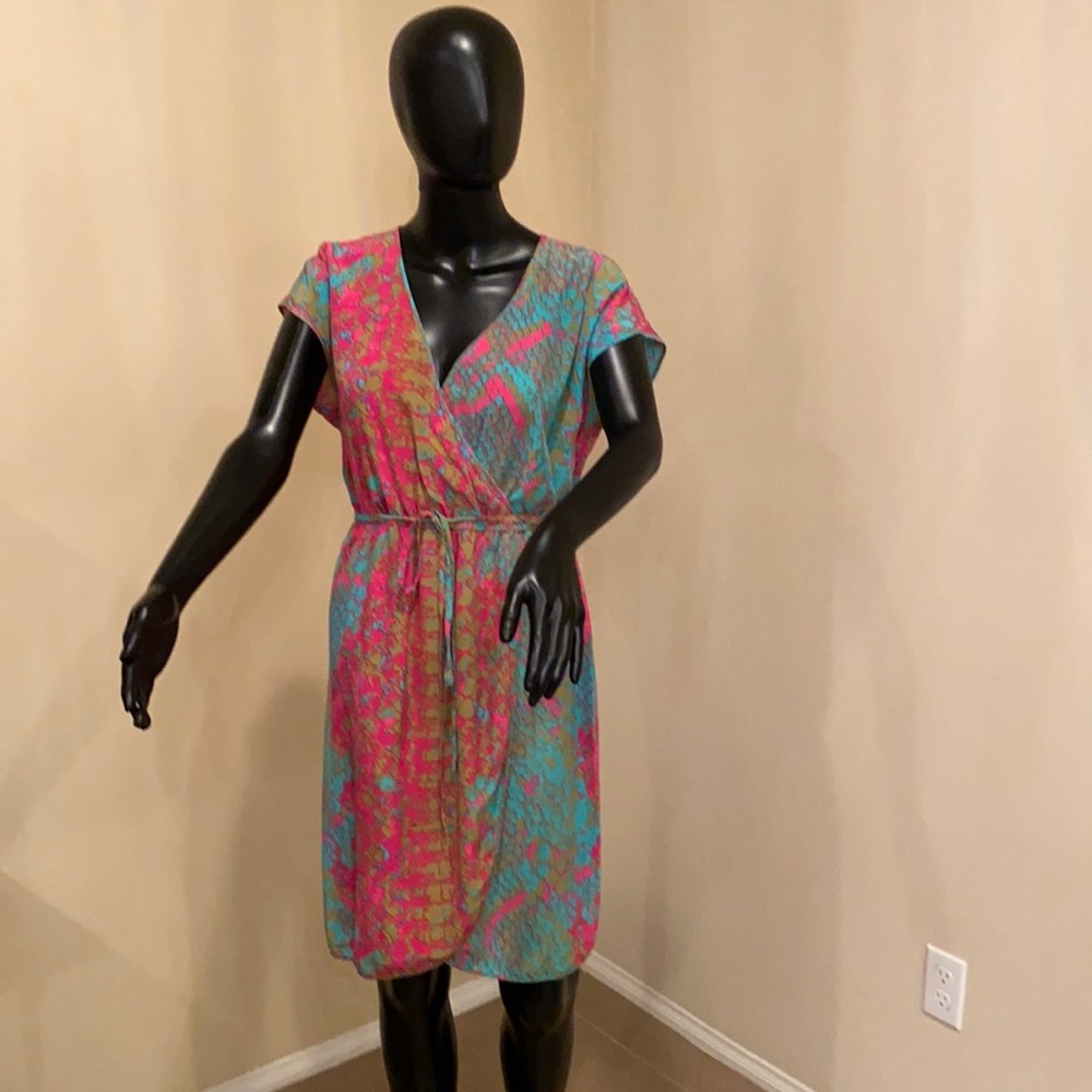 Presley Skye pink aqua silk snakeskin wrap dress